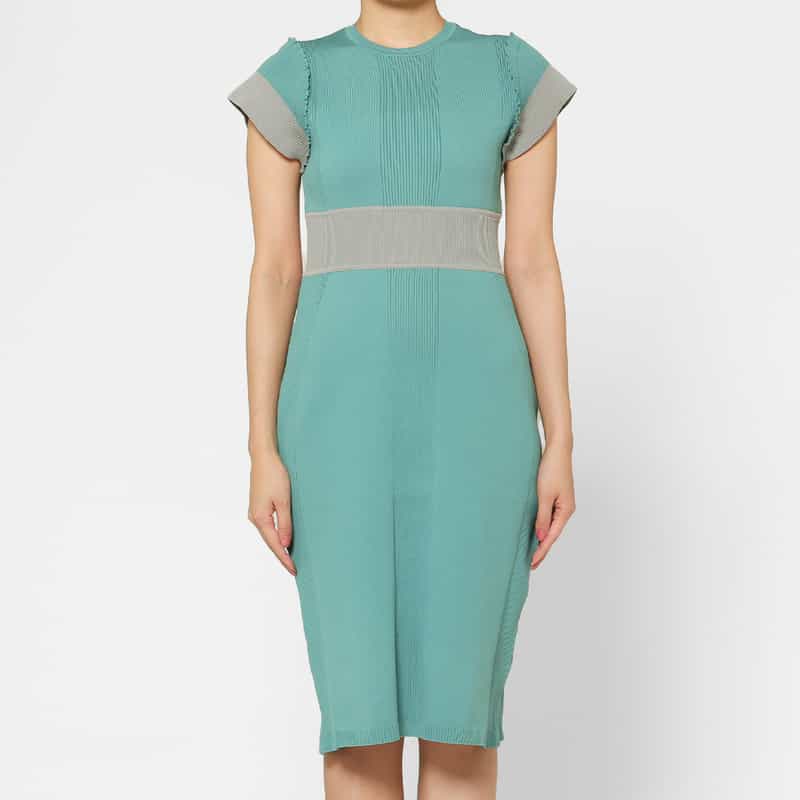 BARNEYS NEW YORK ウォッシャブル バイカラー ニットドレス BLUE GREEN