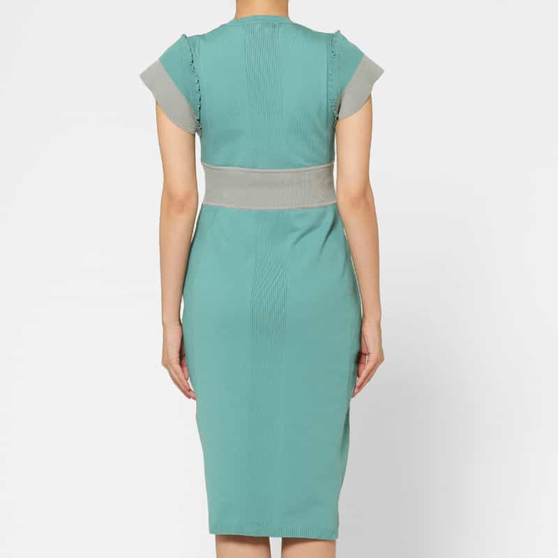 BARNEYS NEW YORK ウォッシャブル バイカラー ニットドレス BLUE GREEN