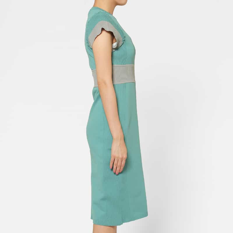 BARNEYS NEW YORK ウォッシャブル バイカラー ニットドレス BLUE GREEN