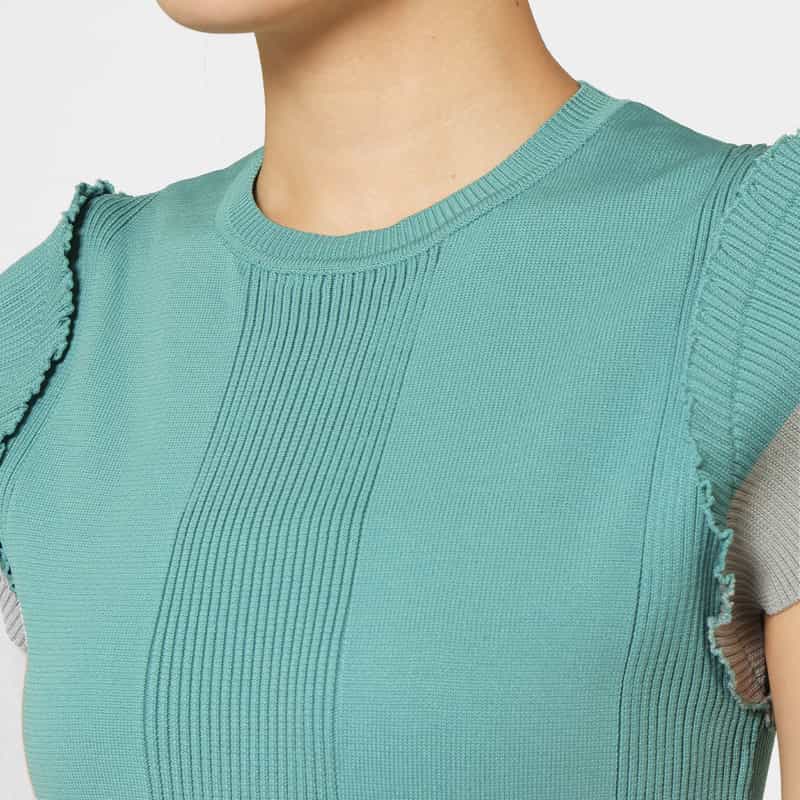 BARNEYS NEW YORK ウォッシャブル バイカラー ニットドレス BLUE GREEN