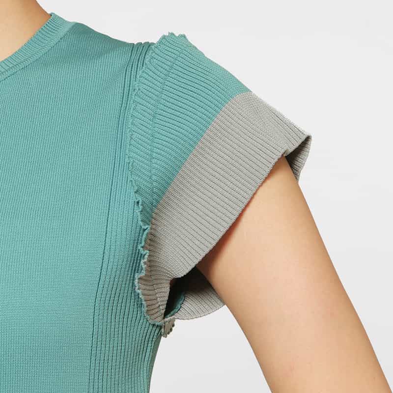 BARNEYS NEW YORK ウォッシャブル バイカラー ニットドレス BLUE GREEN