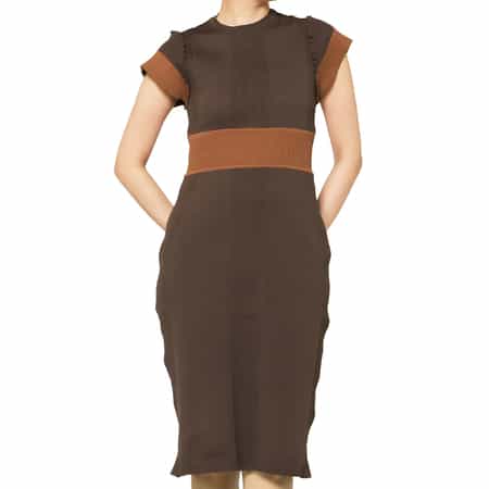 ウォッシャブル バイカラー ニットドレス