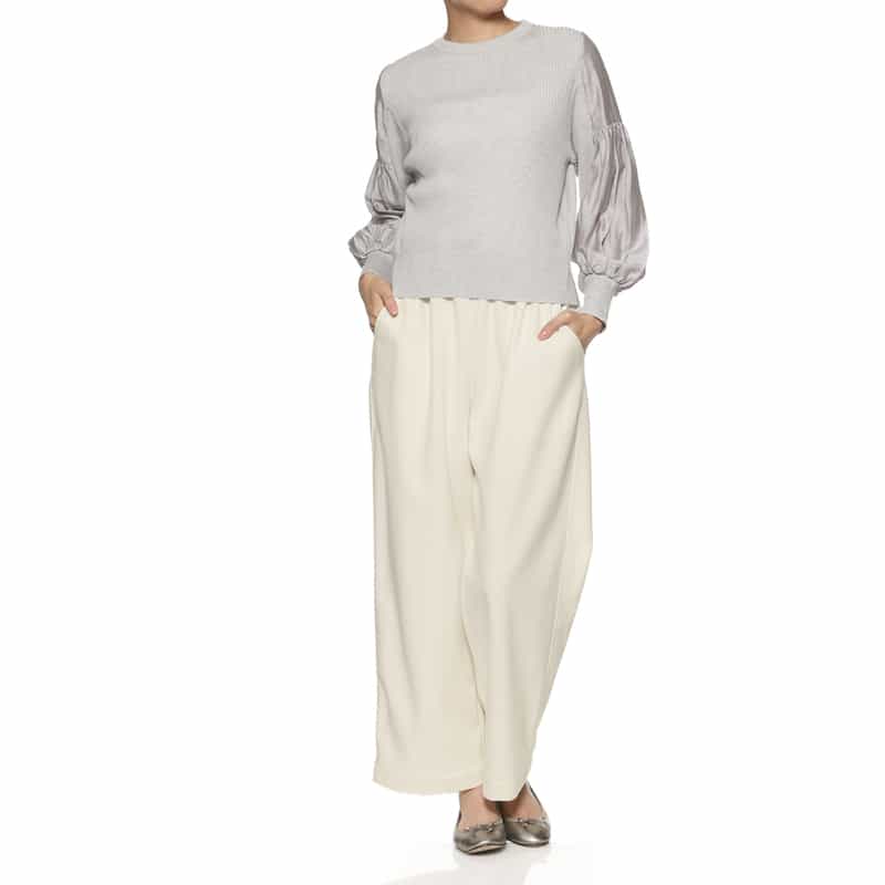 BARNEYS NEW YORK セットアップ ジャージー素材ワイドパンツ WHITE