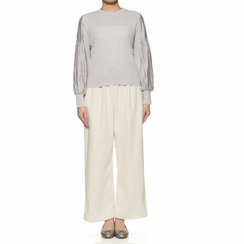 BARNEYS NEW YORK セットアップ ジャージー素材ワイドパンツ WHITE