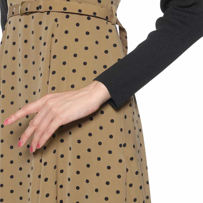 BARNEYS NEW YORK ウォッシャブル 異素材コンビネーションドット柄ドレス BROWN