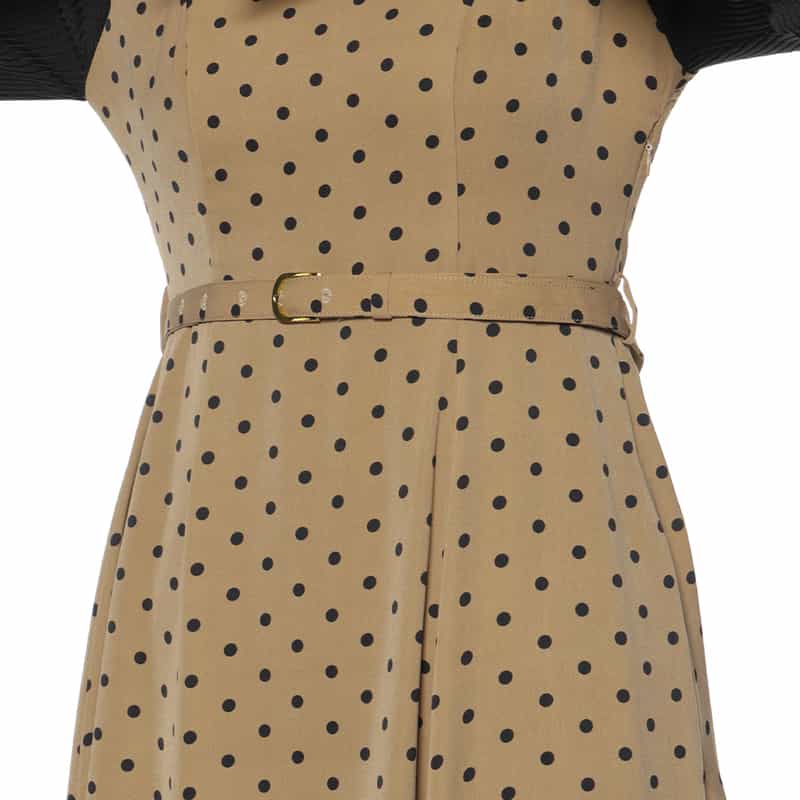 BARNEYS NEW YORK ウォッシャブル 異素材コンビネーションドット柄ドレス BROWN