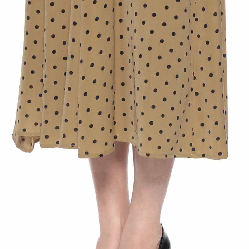 BARNEYS NEW YORK ウォッシャブル 異素材コンビネーションドット柄ドレス BROWN