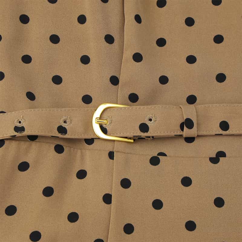 BARNEYS NEW YORK ウォッシャブル 異素材コンビネーションドット柄ドレス BROWN