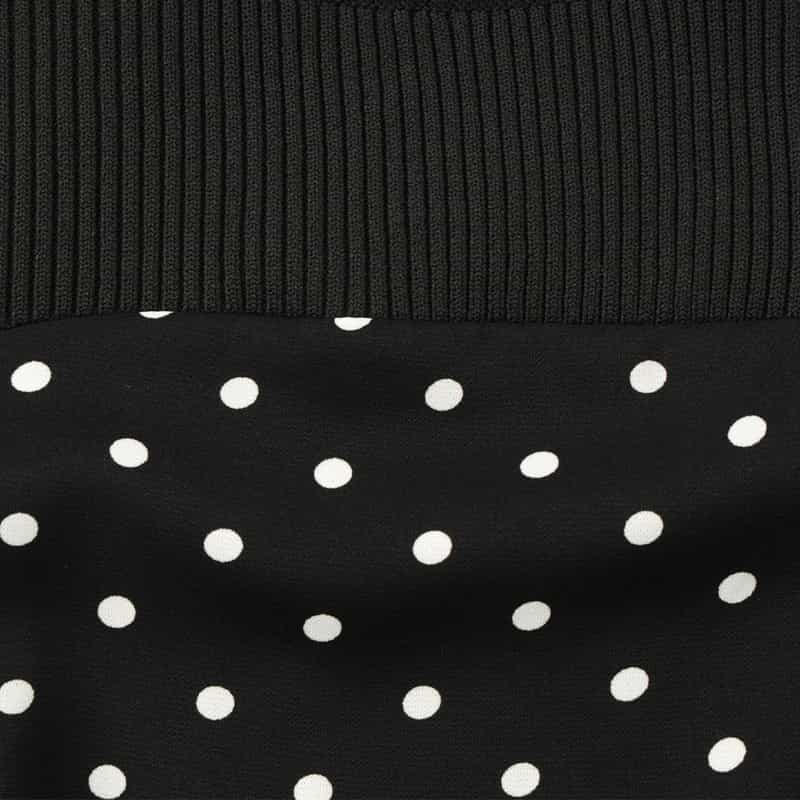 BARNEYS NEW YORK ウォッシャブル 異素材コンビネーションドット柄ドレス BLACK