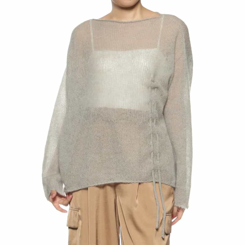 BARNEYS NEW YORK ウォッシャブル シャーリングデザイン シアーニットプルオーバー BEIGE