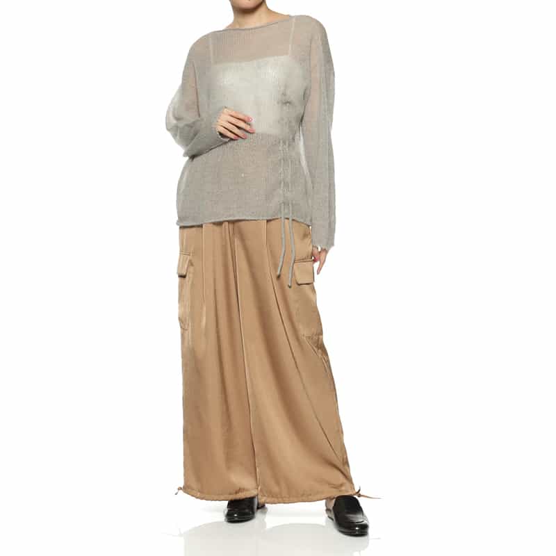 BARNEYS NEW YORK ウォッシャブル シャーリングデザイン シアーニットプルオーバー BEIGE