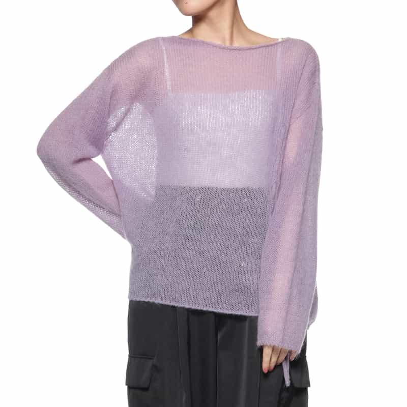 BARNEYS NEW YORK ウォッシャブル シャーリングデザイン シアーニットプルオーバー PURPLE