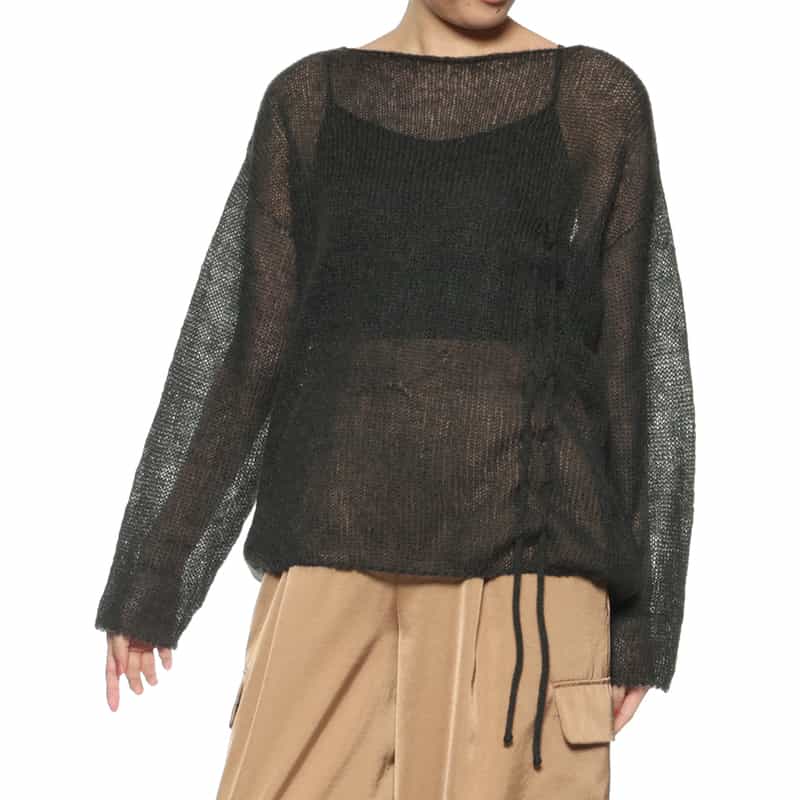 BARNEYS NEW YORK ウォッシャブル シャーリングデザイン シアーニットプルオーバー DARK GRAY