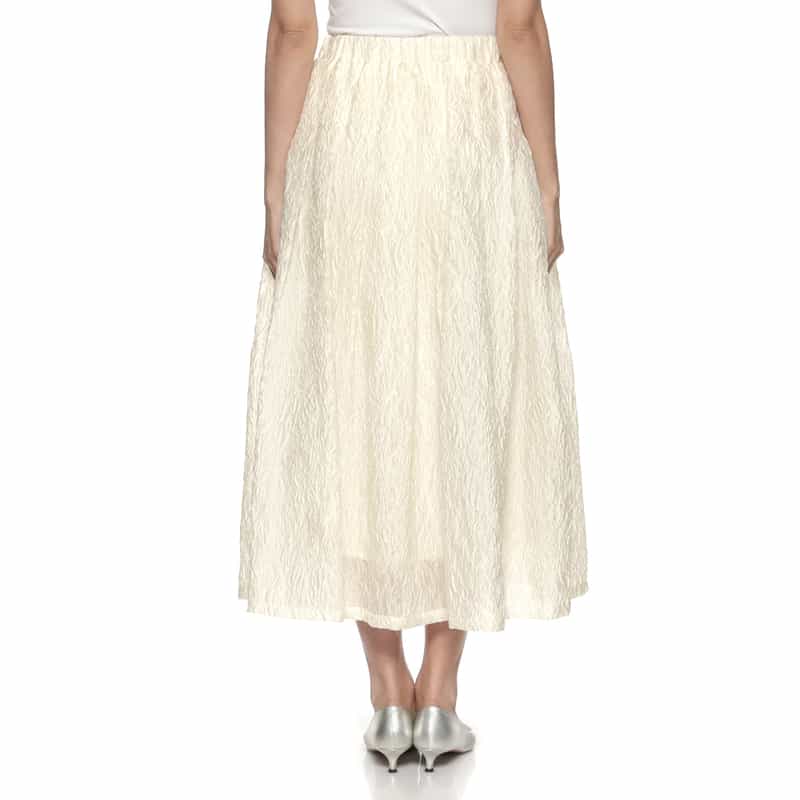 BARNEYS NEW YORK ウォッシャブル ジャカード素材 シャイニータックフレア スカート WHITE