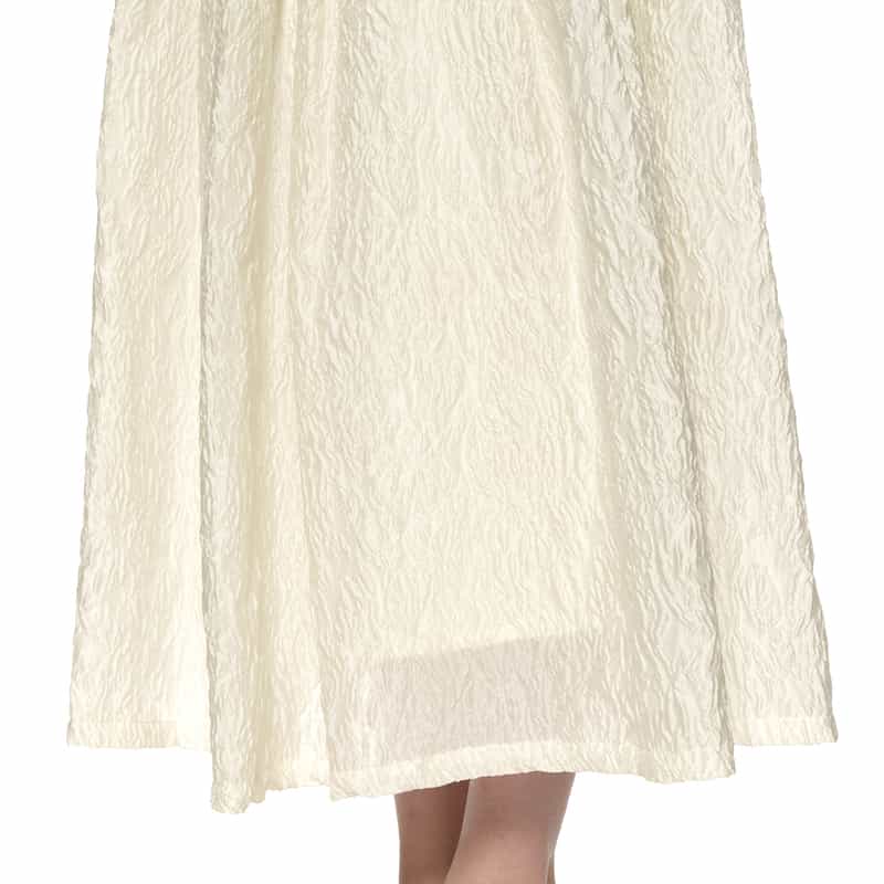 BARNEYS NEW YORK ウォッシャブル ジャカード素材 シャイニータックフレア スカート WHITE