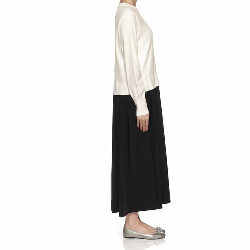 BARNEYS NEW YORK ニット×布帛 コンビネーション アシンメトリーデザインドレス WHITE