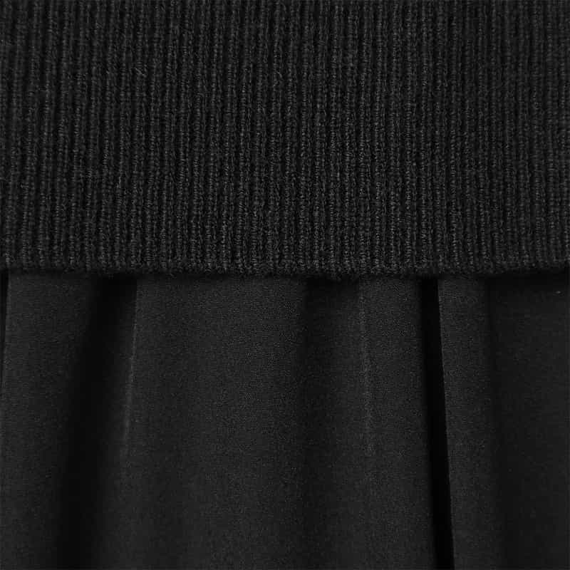 BARNEYS NEW YORK ニット×布帛 コンビネーション アシンメトリーデザインドレス BLACK