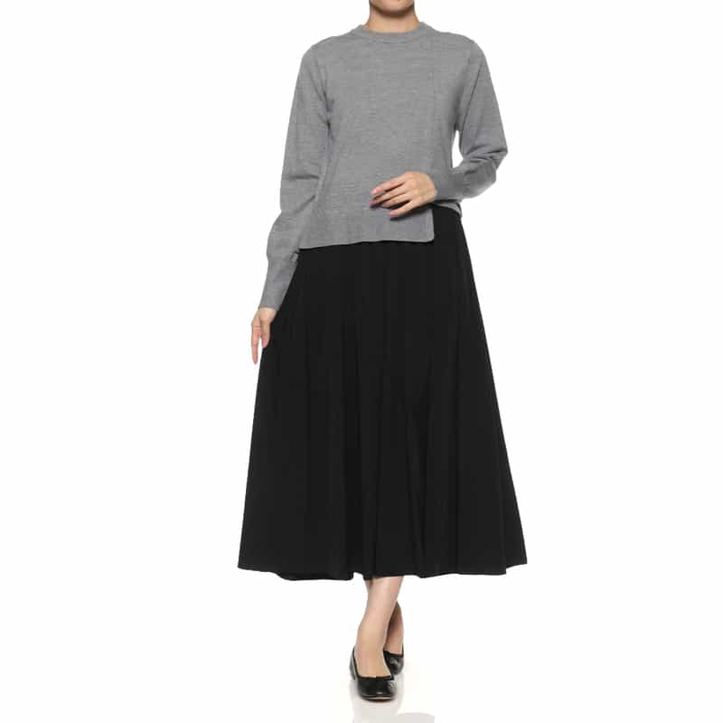 BARNEYS NEW YORK ニット×布帛 コンビネーション アシンメトリーデザインドレス GRAY