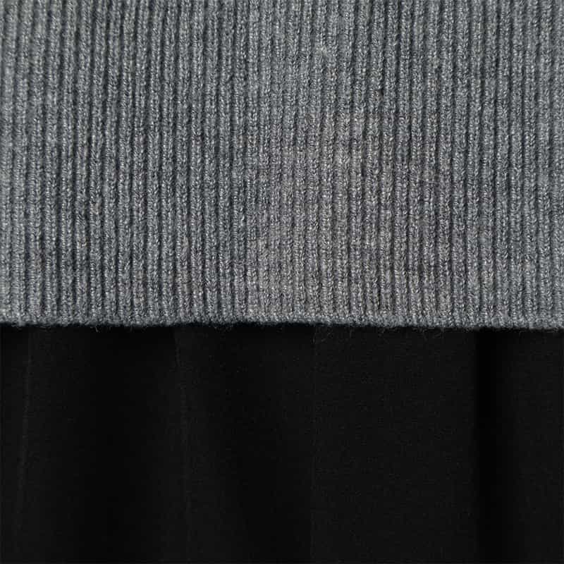 BARNEYS NEW YORK ニット×布帛 コンビネーション アシンメトリーデザインドレス GRAY