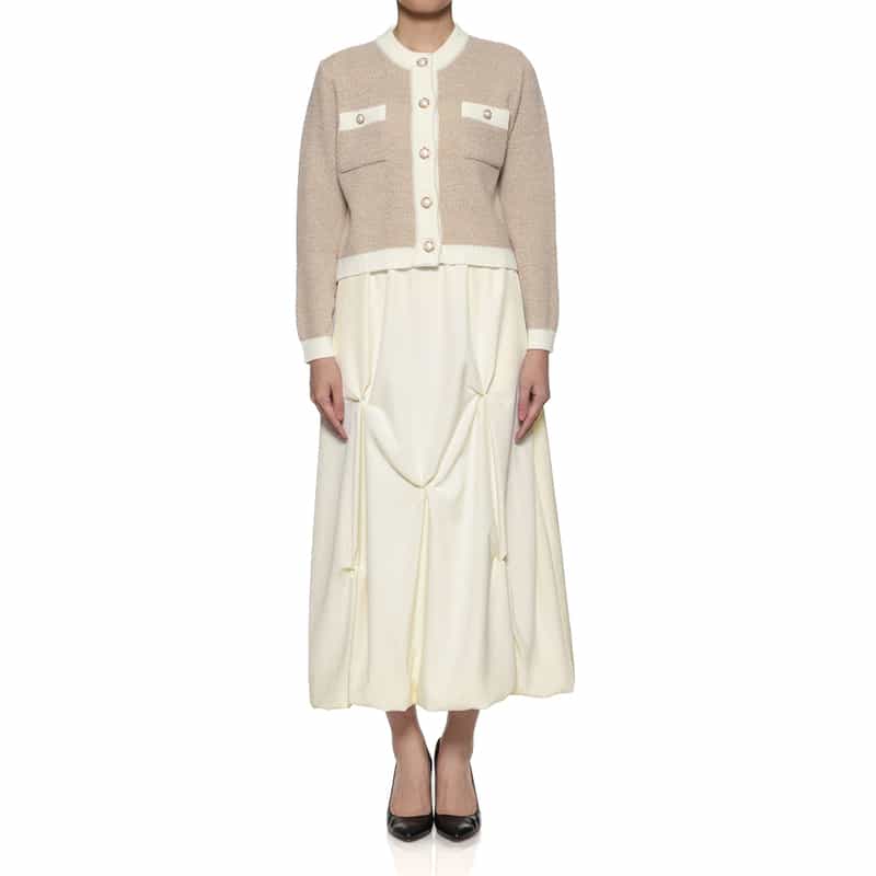 BARNEYS NEW YORK ウォッシャブル ツイストデザイン バルーンスカート WHITE