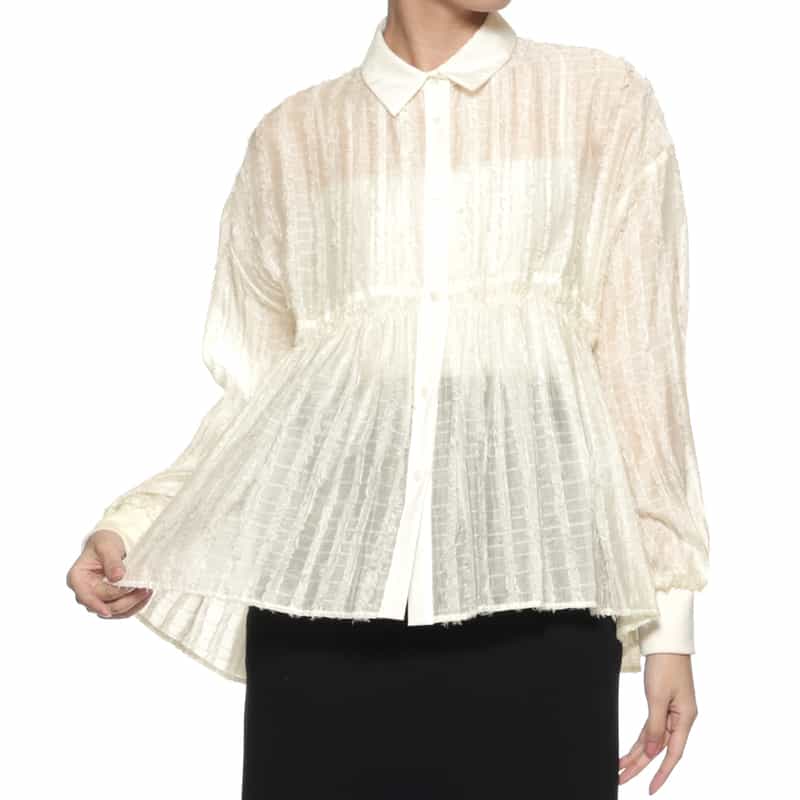 ウォッシャブル フレアシャギー素材ギャザーブラウス