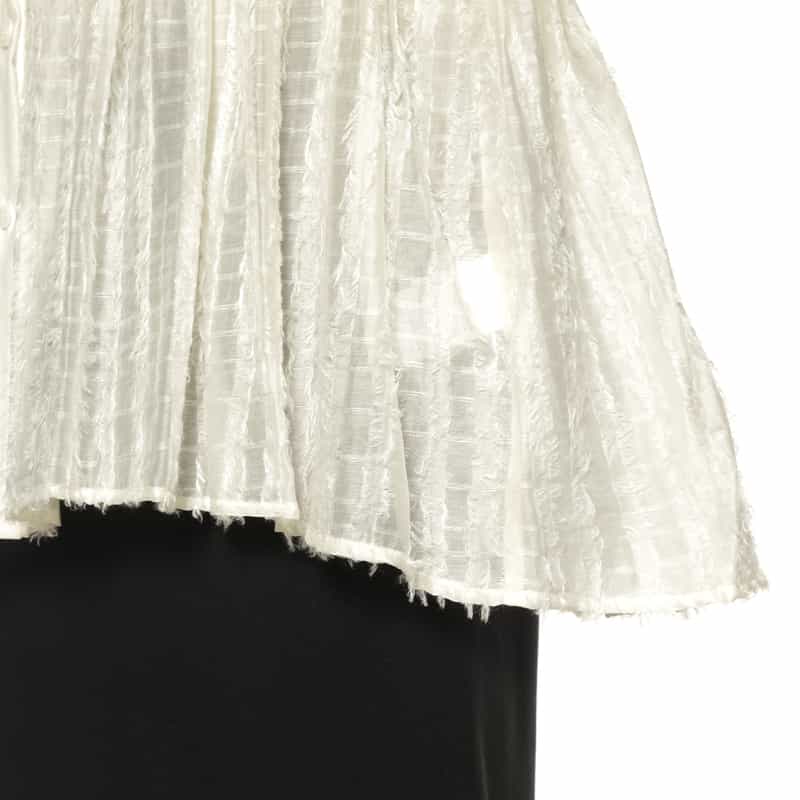 BARNEYS NEW YORK ウォッシャブル フレアシャギー素材ギャザーブラウス WHITE