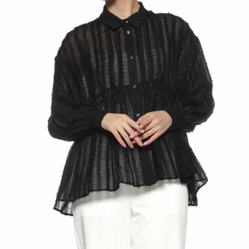 ウォッシャブル フレアシャギー素材ギャザーブラウス