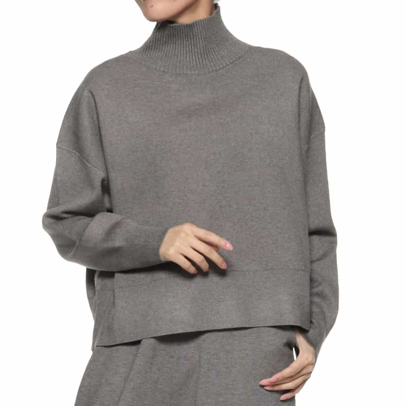 BARNEYS NEW YORK セットアップ ウォッシャブル ハイネックニットプルオーバー DARK GRAY