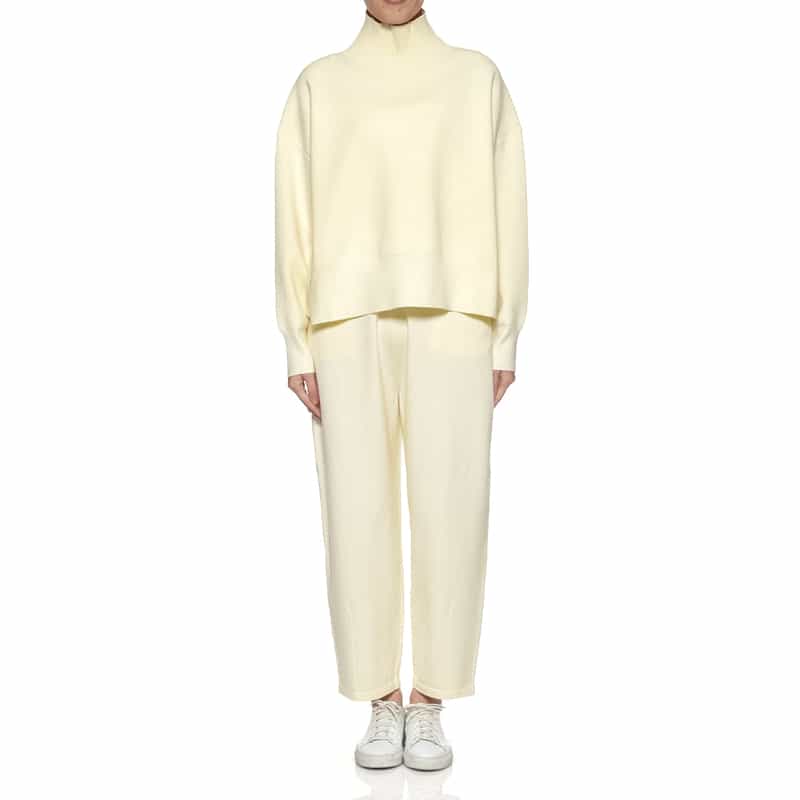 BARNEYS NEW YORK セットアップ ウォッシャブル カーブデザインニットパンツ IVORY