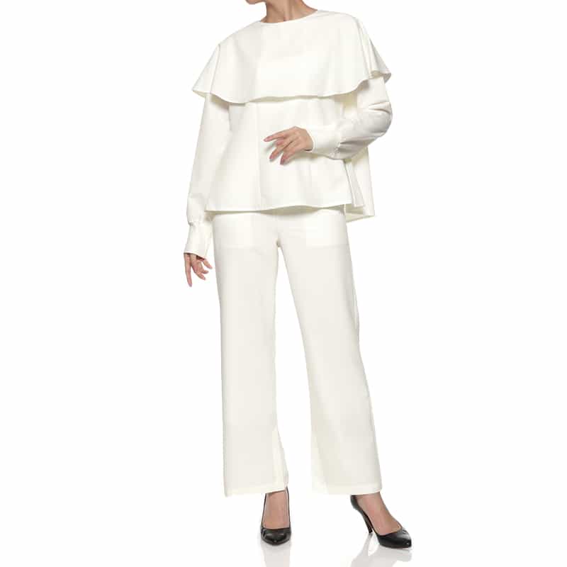 BARNEYS NEW YORK ウォッシャブル セミフレアパンツ WHITE