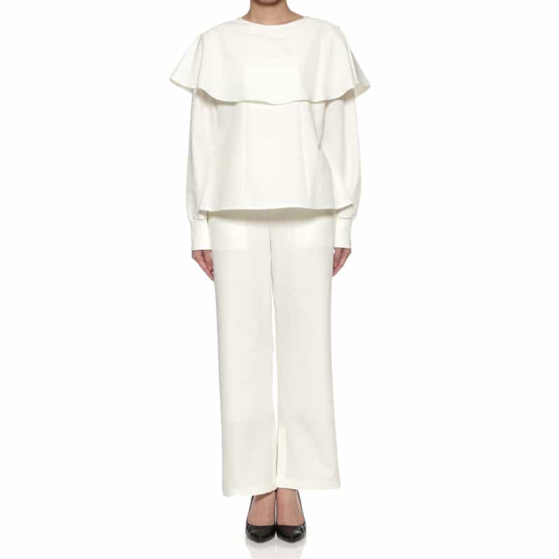 BARNEYS NEW YORK ウォッシャブル セミフレアパンツ WHITE