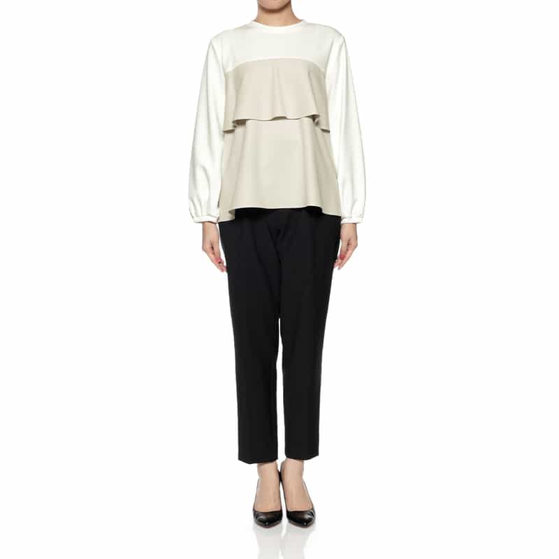 BARNEYS NEW YORK ウォッシャブル ペプラムデザインカットソー IVORY