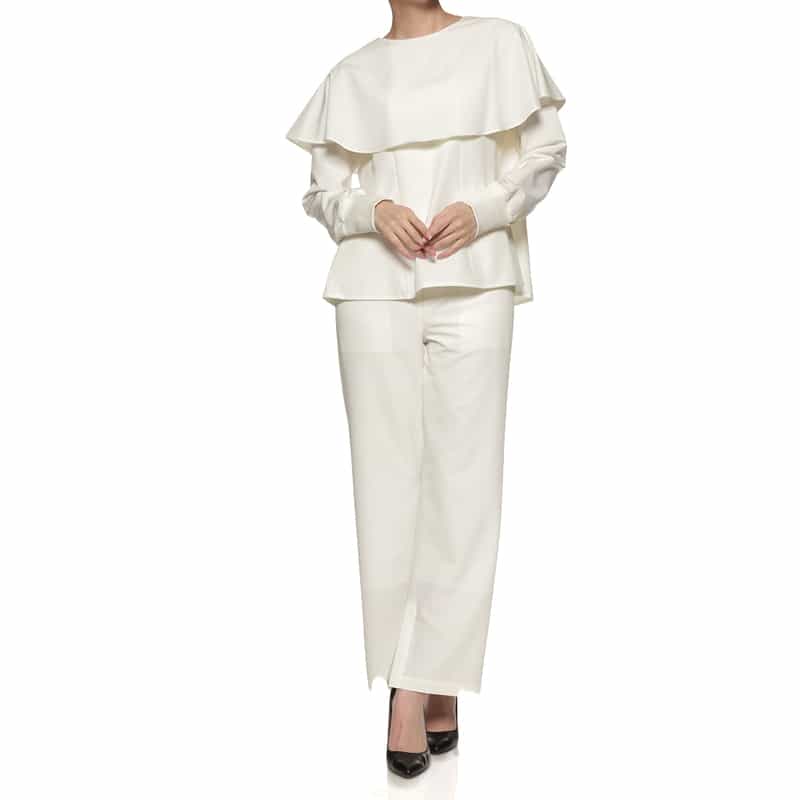 BARNEYS NEW YORK セットアップ ウォッシャブル デザインカラーブラウス WHITE