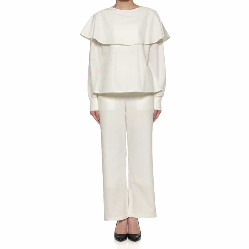 BARNEYS NEW YORK セットアップ ウォッシャブル デザインカラーブラウス WHITE