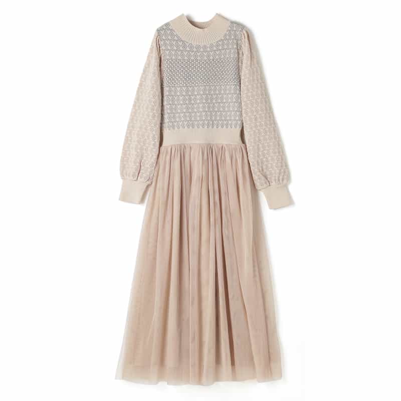 コンビネーション ジャガードニットドレス