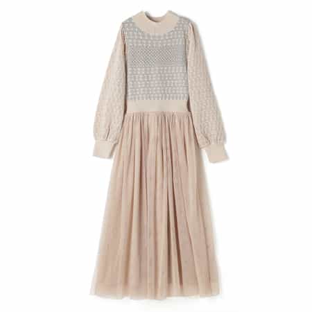 コンビネーション ジャガードニットドレス