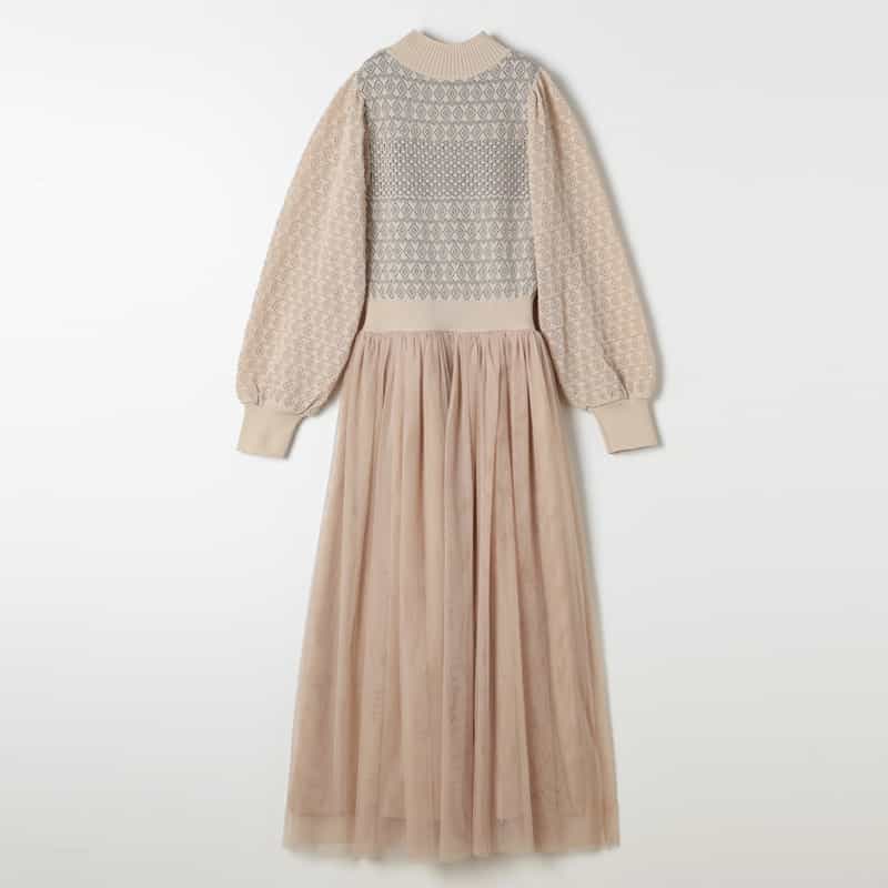 BARNEYS NEW YORK コンビネーション ジャガードニットドレス BEIGE