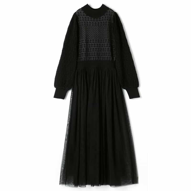 コンビネーション ジャガードニットドレス