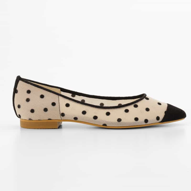BARNEYS NEW YORK ドット柄レース ポインテッドトゥパンプス BEIGE