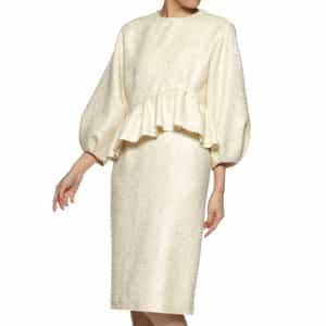 ツイード素材アシンメトリーフリルヘムドレス