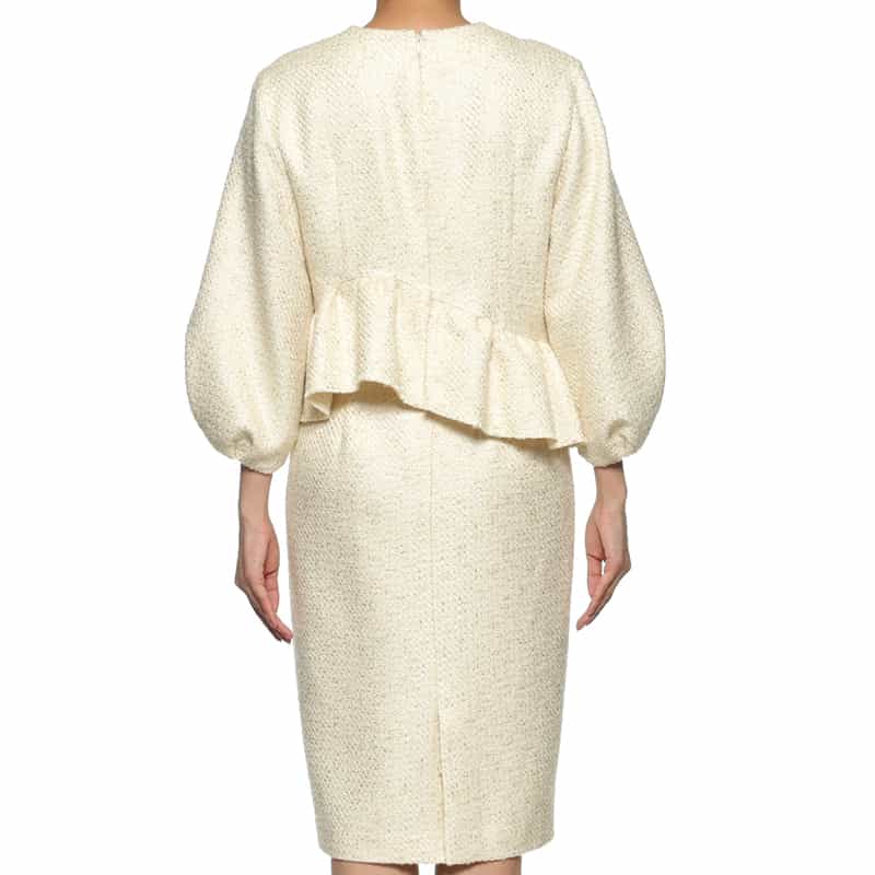 BARNEYS NEW YORK ツイード素材アシンメトリーフリルヘムドレス WHITE