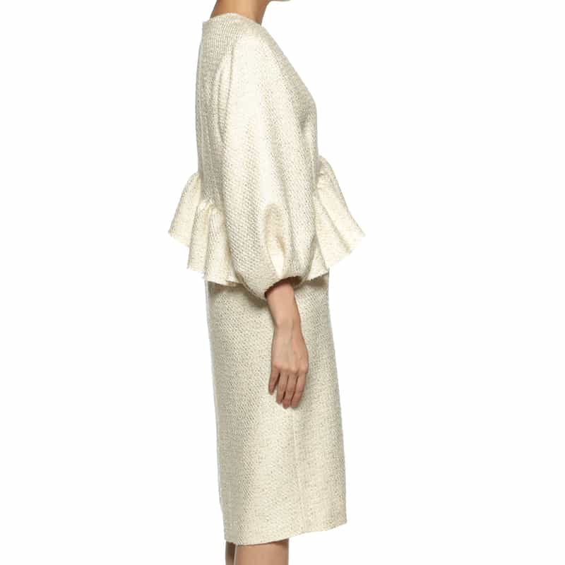 BARNEYS NEW YORK ツイード素材アシンメトリーフリルヘムドレス WHITE