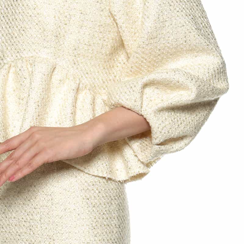 BARNEYS NEW YORK ツイード素材アシンメトリーフリルヘムドレス WHITE