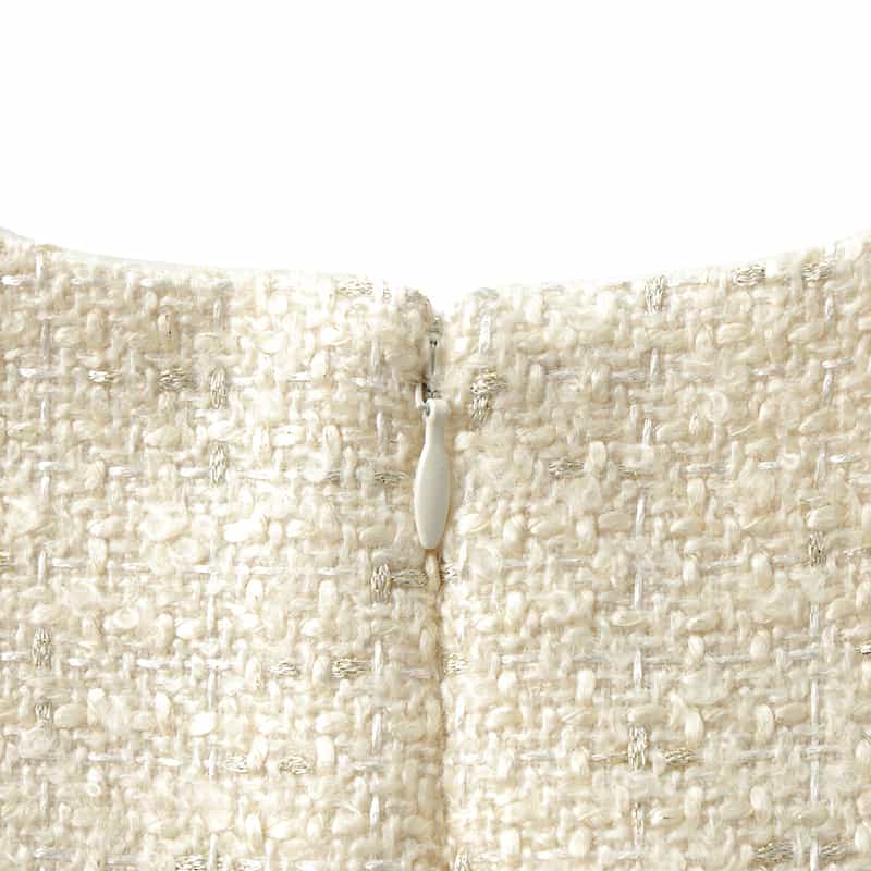 BARNEYS NEW YORK ツイード素材アシンメトリーフリルヘムドレス WHITE