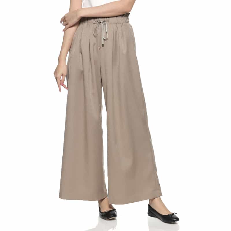 BARNEYS NEW YORK ウォッシャブル ピンストライプ柄ドローストリングワイドパンツ BROWN