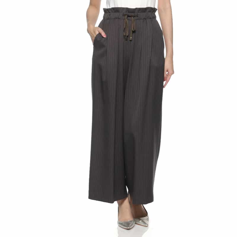 BARNEYS NEW YORK ウォッシャブル ピンストライプ柄ドローストリングワイドパンツ GRAY