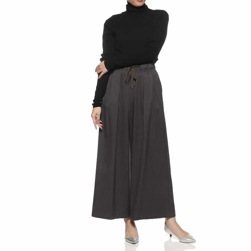 BARNEYS NEW YORK ウォッシャブル ピンストライプ柄ドローストリングワイドパンツ GRAY