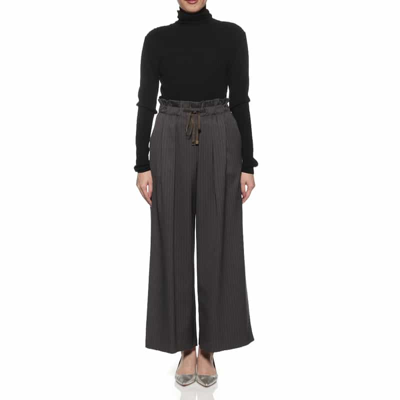 BARNEYS NEW YORK ウォッシャブル ピンストライプ柄ドローストリングワイドパンツ GRAY