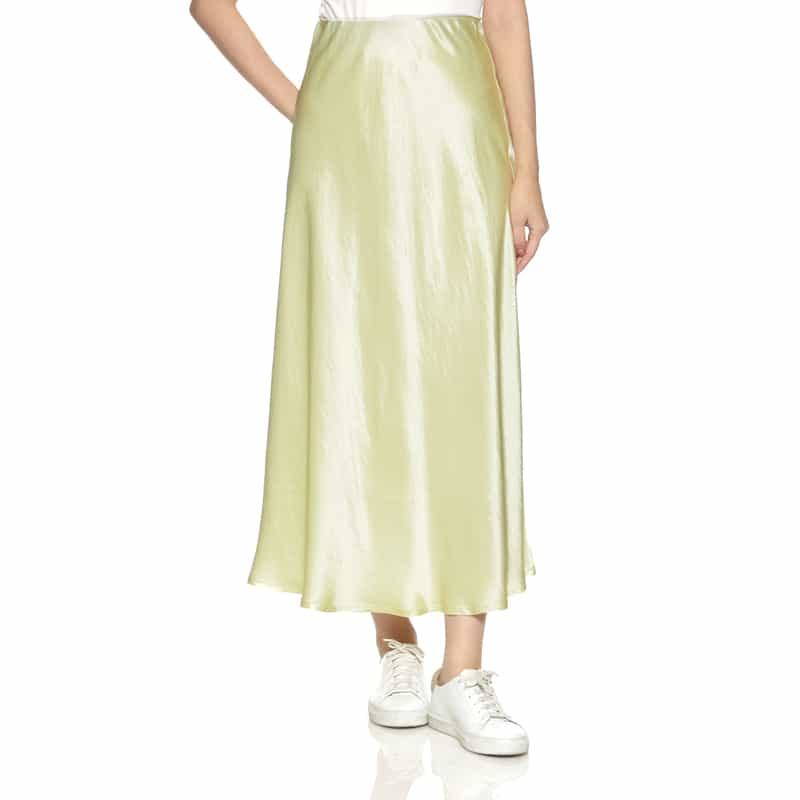 ウォッシャブル シワ加工ロングサテンスカート