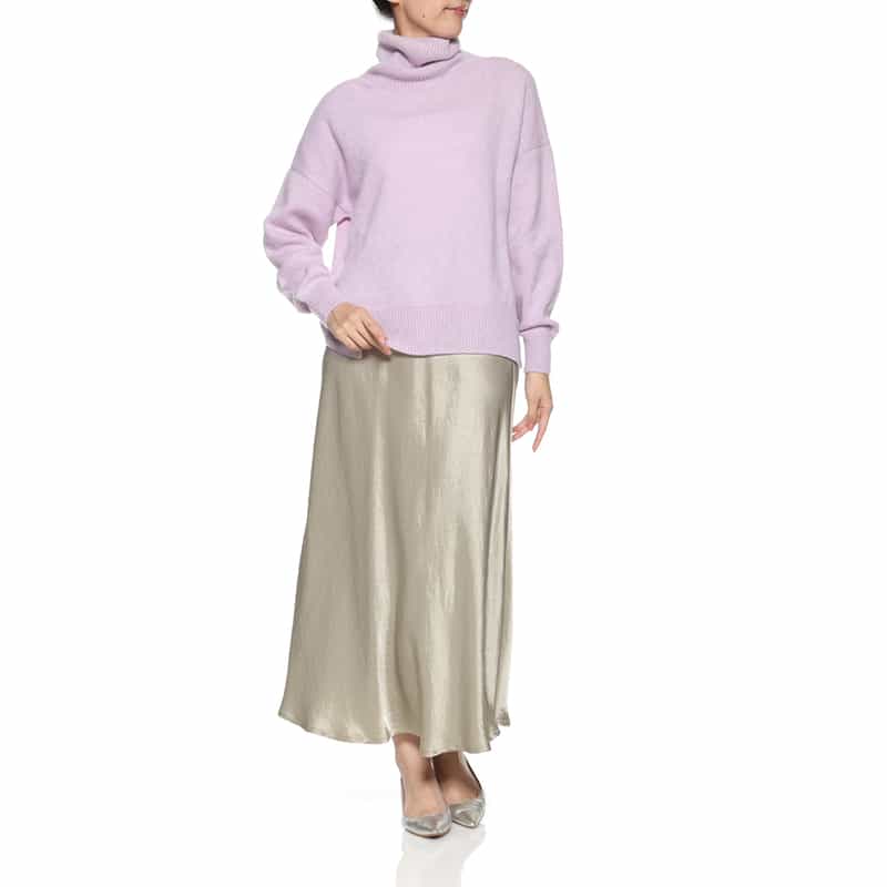 BARNEYS NEW YORK ウォッシャブル シワ加工ロングサテンスカート BEIGE